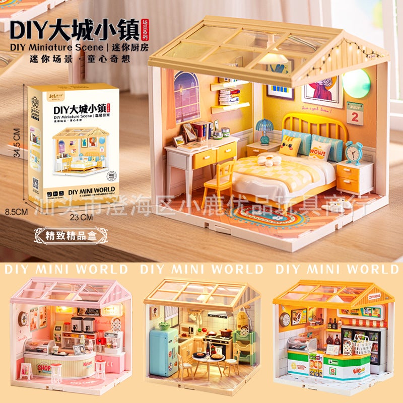 Handmade Diy Big Town Mini Scene Stereo House Kitchen Bedroom Model Creative Toys Gifts - Image 2